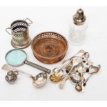 A collection of assorted sterling silver flatware, mostly comprising tea & coffee spoons, sugar