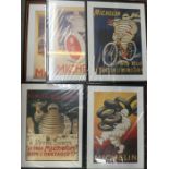 Michelin prints of vintage advertising along with signed Ralleye poster. (Quantity)