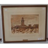 Alfred Henry Robinson Thornton, 1863-1939, Malaga Lighthouse, watercolour, label to back, fitted