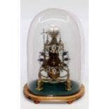 A Dent of London skeleton clock in a glass dome, 33 cms high approx in dome, overall 46 cms approx