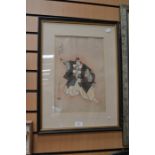 Original Woodblock print by Sadanobu Hasegawa III of a scene from a Kabuki drama, framed under