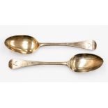 A pair of George II silver Hanovarian table spoons, the handles each engraved JBA, makers mark
