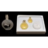 Lalique; Nina Ricci perfume bottle and another Nina Ricci perfume boxed