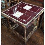 An Arts and Crafts bamboo square occasional table, tiled top, 75cm high, 68cm wide, 68cm deep