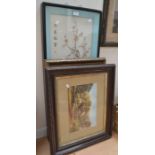 A collection of artwork to include; a Chinese picture, prints, oil and photograph
