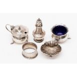 A group of 20th Century silver condiments including salt & mustard pot, Georgian style, Chester