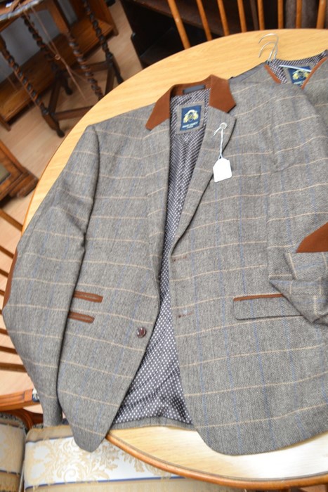 A Mark Darcy (London) country wear jacket, with velvet collar, piping, elbow patches; a matching