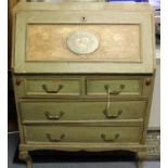 An early 20th Century four drawer painted bureau, circa 1920, the fall front with floral