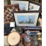 A collectors lot to include; chess set with board, ice box, ship in bottle, champagne bottles,