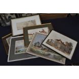 A collection of pictures, comprising watercolours, lithographs, prints and oils, mostly framed and