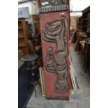 A pitch pine, carved and painted piece of wall sculpture depicting horses, 50 x 180cm