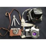 A Praktica MTL 58 in case, a Halma 35x camera with tripod