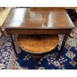 A late Victorian oak side table, raised on turned legs, pegged construction, 66cm high, 81cm wide,