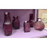 Whitefriars- A collection of 5 Whitefriars vases in Aubergine comprising 'Onion' vase height