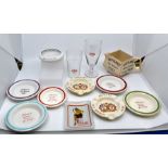 A collection of Derby Offilers Ale Brewery items including small lemon/lime dishes, ashtrays, some