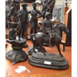 A French late 19th Century spelter figure of a man of industry along with part pair of English North