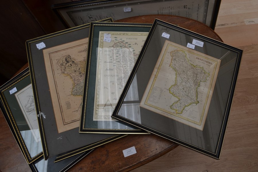 A group of six maps, five of which are framed and glazed, comprising: an early 19th Century