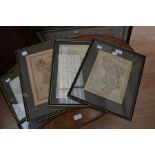 A group of six maps, five of which are framed and glazed, comprising: an early 19th Century