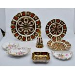 A Royal Crown Derby 1128 Imari collection of plates, comprising of a pin dish, two side plates,