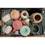 A collection of 1930's studio pottery vases, dishes, teapots, and other Deco items