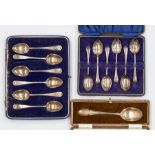 A cased set of six silver teaspoons, James Dixon & Son, Jubilee hallmark, 1934/35; a cased set of