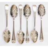 A set of six George III embossed silver teaspoons, WC, London 1827, gross weight 3.66ozt (6)