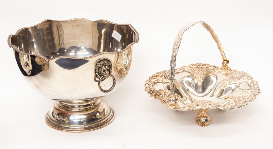 A collection of silver plated items including spoon warmer, punch bowl, two fruit bowls, teapot - Image 2 of 2