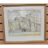 A collection of five watercolours, 20th Century, seaside scenes and floral