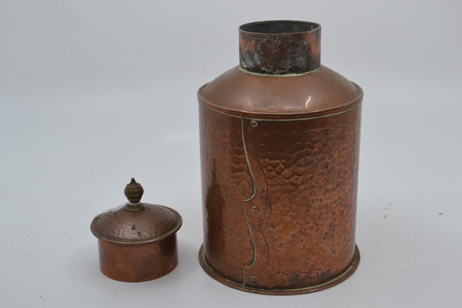 An Arts and Crafts copper tobacco jar, early 20th Century, hand hammered, the body depicting a - Image 3 of 3