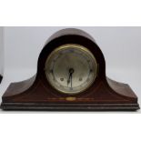 A collection of mantle clocks, comprising an Edwardian mahogany eight day Napoleon shaped clock, a