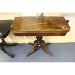 Victorian mahogany card table, the rectangular top folding out and spinning round, raised on a