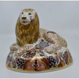 Three large Royal Crown Derby paperweights to include a tiger, lion and zebra, gold stoppers CR;