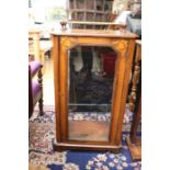 A Victorian small inlaid mahogany single glazed cabinet on plinth support, 90cm high, 51cm wide,