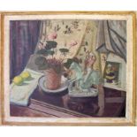 British School (20th Century) Artist's Studio - still life including Staffordshire flatback figure,