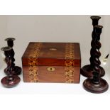 A collection of furniture, comprising a bobbin turned inlaid Gypsy table, along with four 1930's