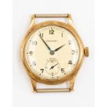 A 9ct Garrards gents wrist watch, round champagne dial, number markers, subsidiary dial, case
