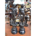 A pair of French spelter figures depicting the fishing industry, circa 1900