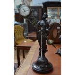 A German Art Nouveau Junghans Mystery clock, with spelter bronze patinated figure of Diana