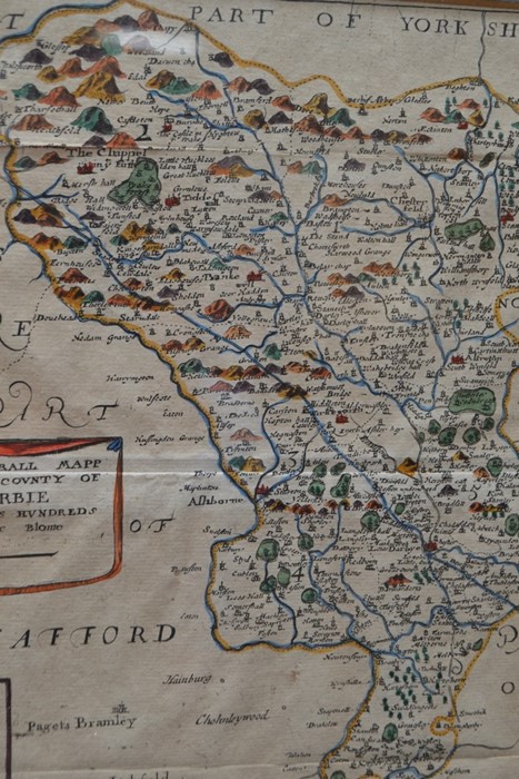 A 17th Century hand-coloured engraving of Derbyshire by Richard Blome, framed and glazed, 24 x 19 - Image 3 of 3