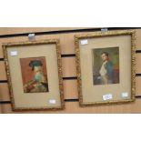 Two overpainted portraits, Napoleon (after Delaroche) and a society lady (after Gainsborough), in