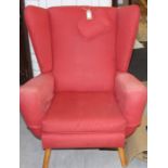 A late 20th Century Swedish design armchair, upholstered in red, 95cm high, 79cm wide, 60cm deep
