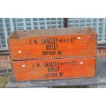 2 Mid 20th Century wooden original Fyffe's banana boxes, boyj marked J W Smalley (Ripley) Ltd