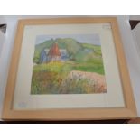 A pair of watercolours by Emma P, depicting cartoon scenes, entitled Streets & Oast House, mounted