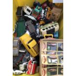 Die cast vehicles: large collection in two boxes, including miniature ships, soldiers, lead animals,
