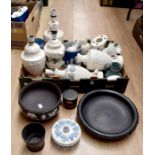 A collection of Wedgwood Jasper wares including lamps, pots, plates etc