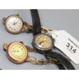 A lady's 9ct gold wristwatch, circular dial, Roman numerals, mechanical cylinder movement, on 9ct go