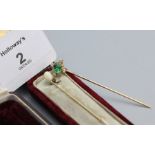A green amethyst and diamond stickpin, together with a pearl and rose diamond stickpin