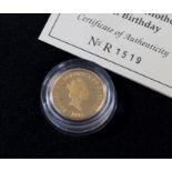 A £25 gold coin to commemorate the 95th birthday of the Queen Mother, numbered 1519, in fitted case