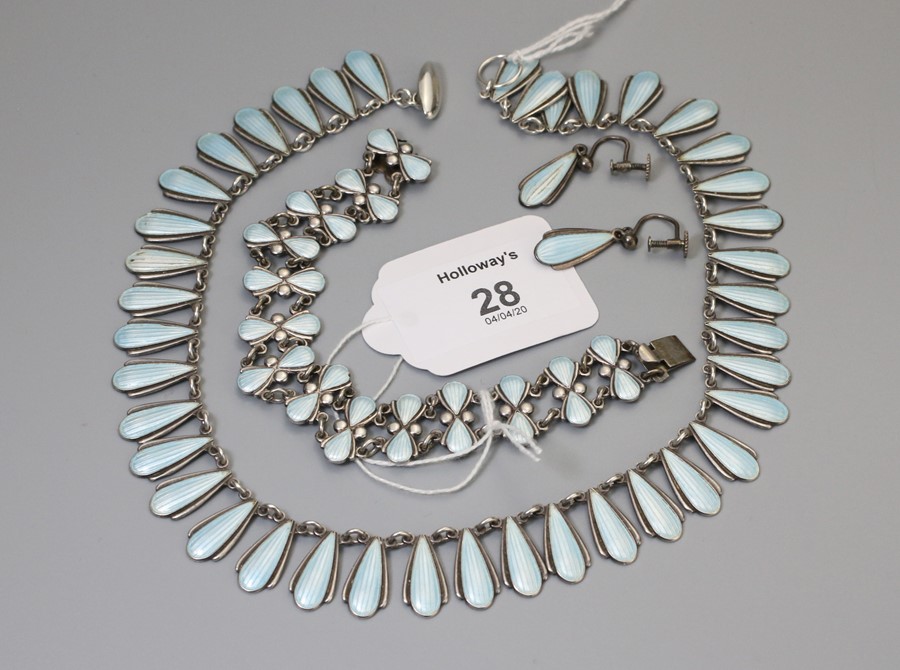 Volmer Bahner, Denmark, a suite of enamelled jewellery comprising a fringe necklace, a bracelet and
