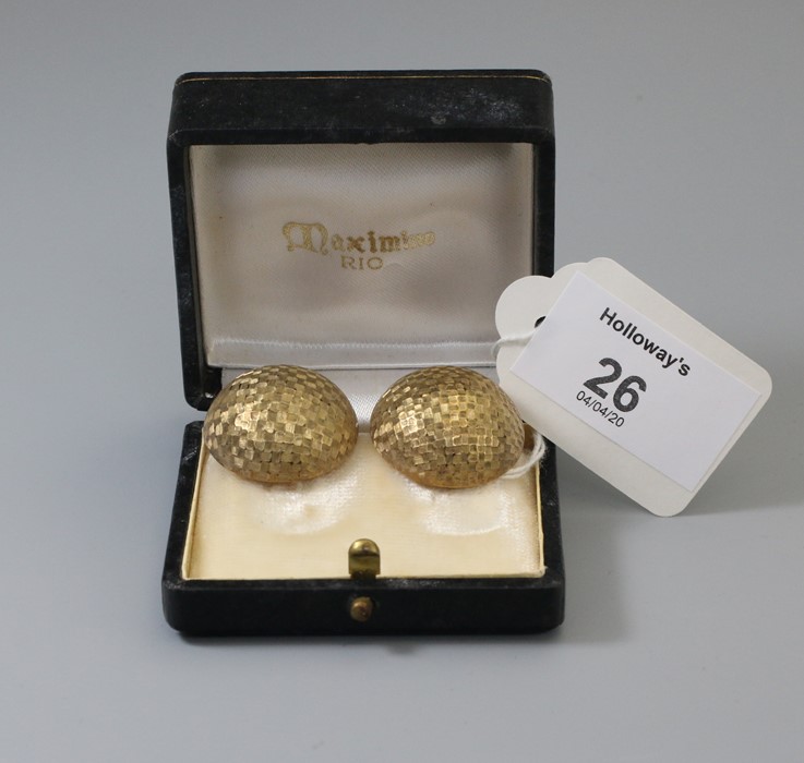 A pair of Brazilian earrings, the large semi-spherical textured clip on earrings marked 750, in fitt